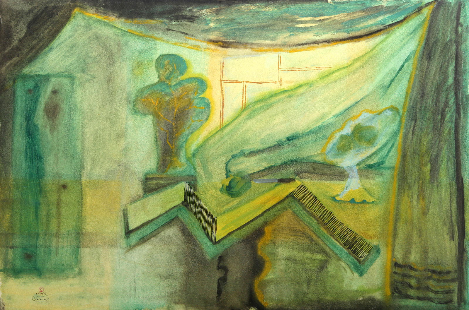 Benjamin Benno, Study in Green, Watercolor on paper (1 of 3)