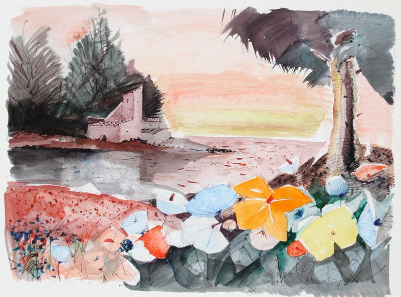 Charles Levier, Field of Flowers, Watercolor: Artist: Charles Levier, French (1920 - 2003) Title: untitled 6 (Field of Flowers) Year: circa 1970 Medium: Watercolor Image Size: 22 x 25.5 inches Size: 20.5 in. x 35 in. (52.07 cm x 88.9 cm)