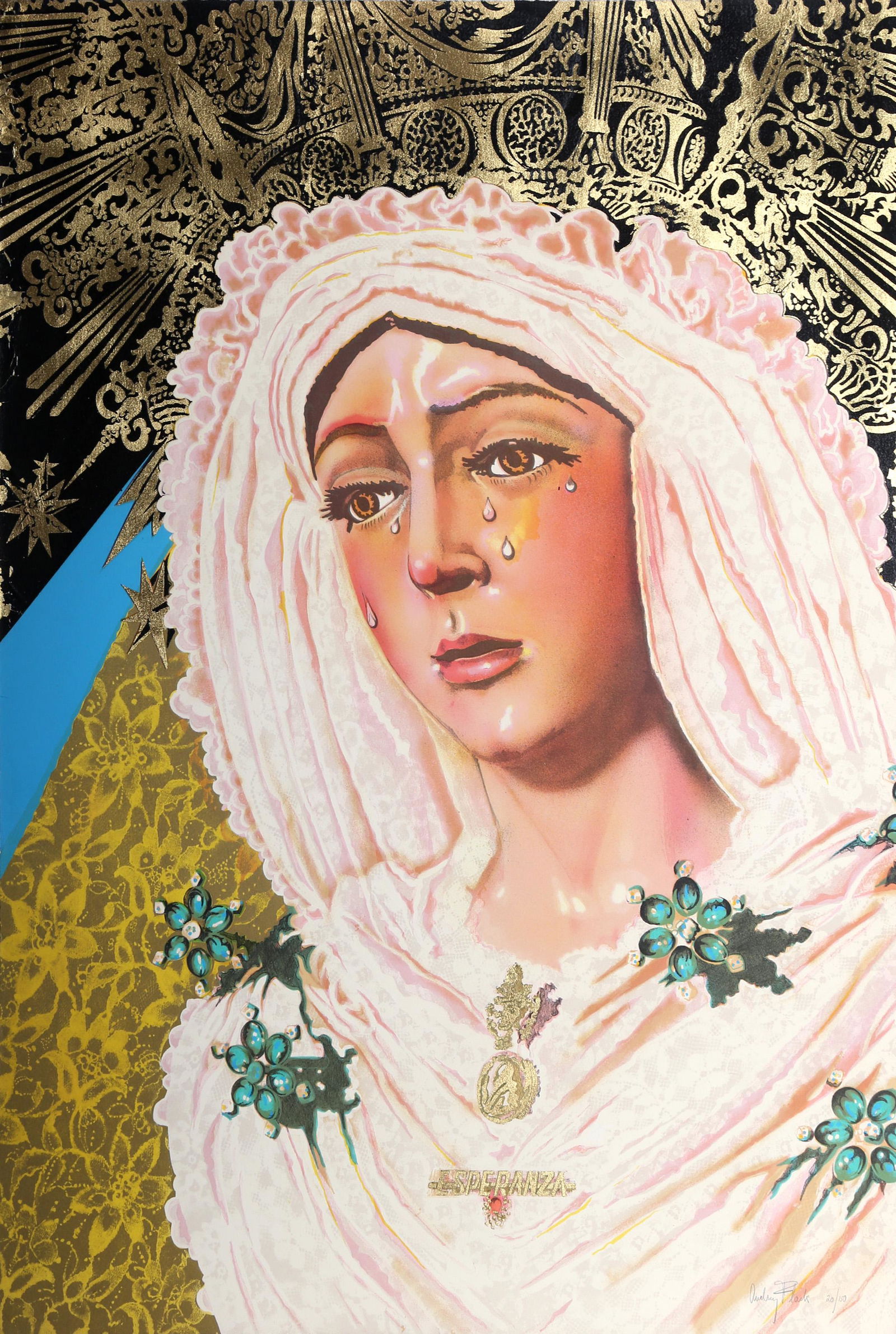 Audrey Flack, Esperanza, Screenprint, signed and numbered in pencil: Artist: Audrey Flack, American (1931 - ) Title: Esperanza Year: Circa 1972 Medium: Screenprint, signed and numbered in pencil Edition: 150 Size: 34 in. x 24 in. (86.36 cm x 60.96 cm)