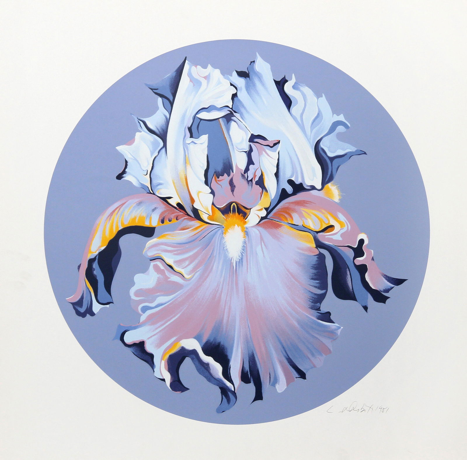 Lowell Blair Nesbitt, Iris on Blue III, screenprint, signed and numbered in pencil (1 of 1)