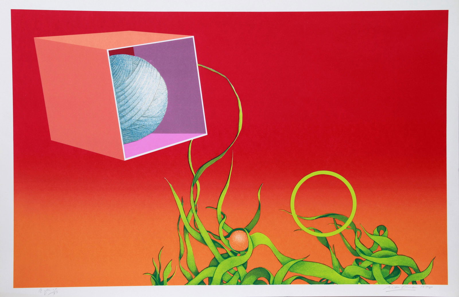 Rita Simon (aka Atirnomis), Visionary Landscape Antiquity, screenprint, signed and numbered in: Artist: Rita Simon (aka Atirnomis), American (1938 - ) Title: Visionary Landscape Antiquity Year: 1979 Medium: screenprint, signed and numbered in pencil Edition: AP Image Size: 24 x 38 inches Size: 2