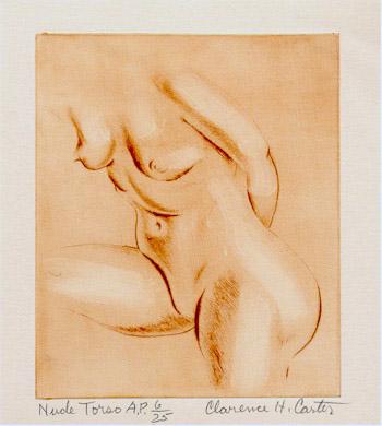 Clarence Holbrook Carter, Nude Torso, Etching: Artist: Clarence Holbrook Carter, American (1904 - 2000) Title: Nude Torso Year: Circa 1980 Medium: Etching, signed and numbered in pencil Edition: AP 25 Image Size: 6 x 5 inches Size: 10 in. x 9.5 in
