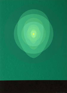 Clarence Holbrook Carter, Green Mandala, Screenprint on Scintilla Paper: Artist: Clarence Holbrook Carter, American (1904 - 2000) Title: Green Mandala Year: 1976 Medium: Screenprint on Scintilla Paper, signed and numbered in pencil Edition: 75 Size: 30 x 22 in. (76.2 x 55.