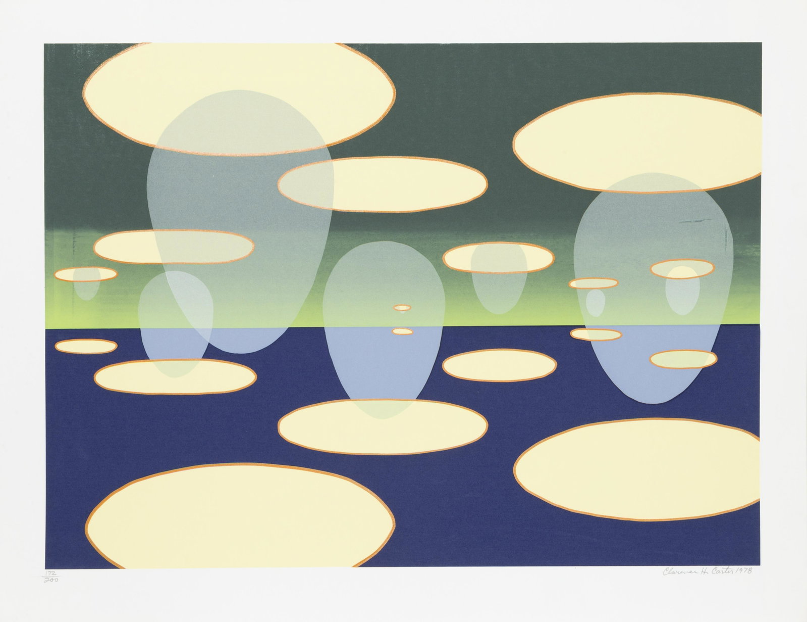 Clarence Holbrook Carter, Eschatos 31, Screenprint: Artist: Clarence Holbrook Carter, American (1904 - 2000) Title: Eschatos 31 Year: 1978 Medium: Screenprint, signed and numbered in pencil Edition: 200, 30 AP Size: 26 in. x 33.5 in. (66.04 cm x 85.09 