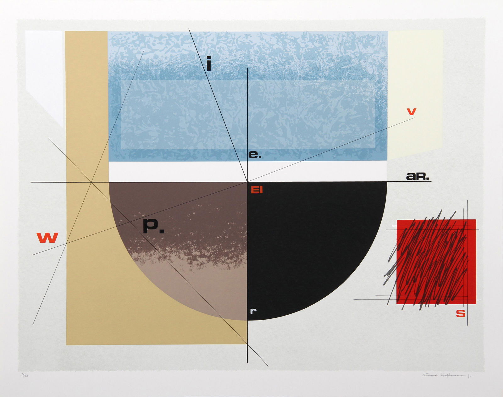 Arnold Hoffmann, Jr., Paris Review, Lithograph: Artist: Arnold Hoffmann, Jr., American (1915 - 1991) Title: Paris Review Medium: Lithograph, signed and numbered in pencil Edition: 38/60 Size: 26 x 33 in. (66.04 x 83.82 cm)