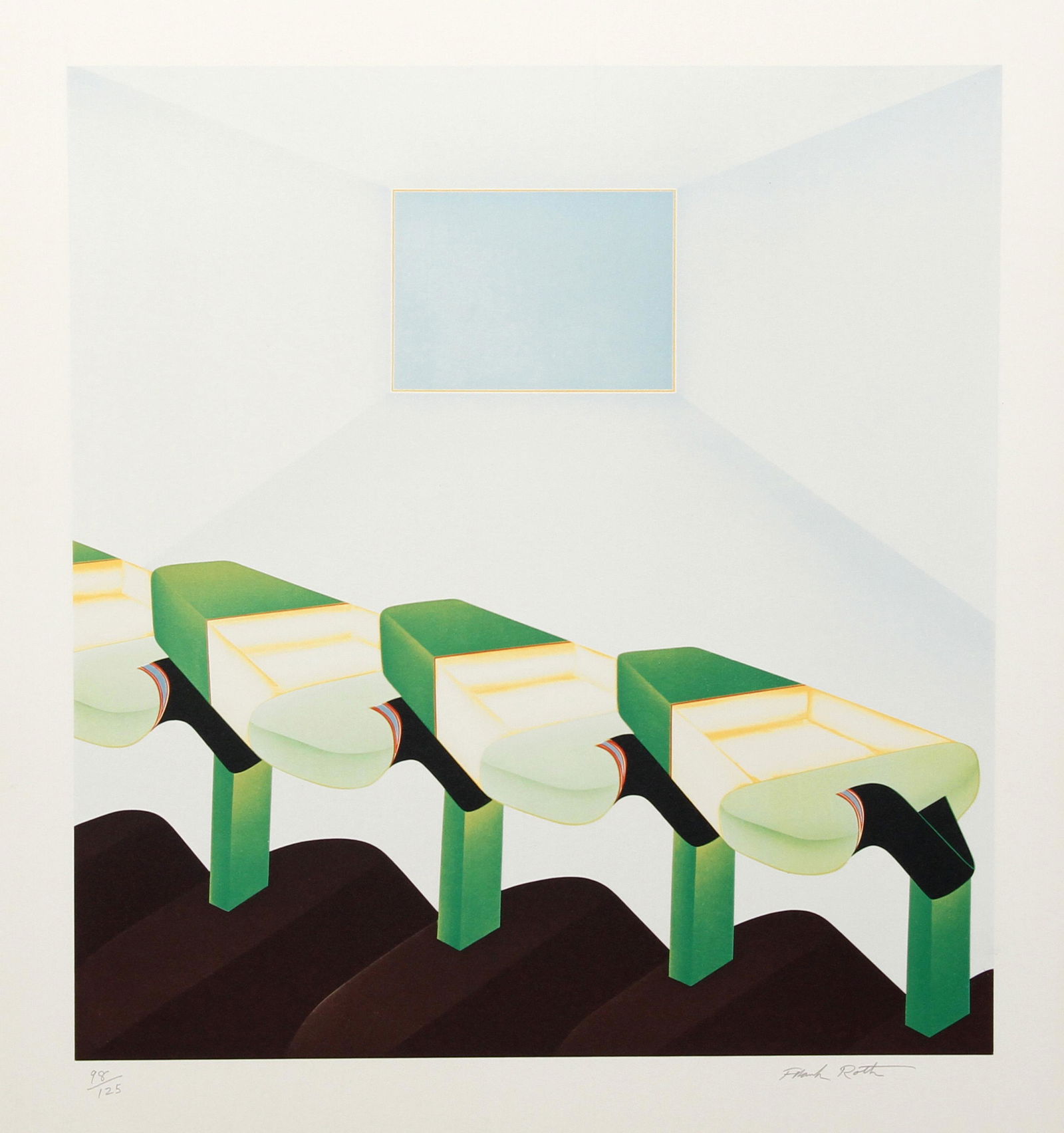 Frank Roth, Untitled - Four Green Shapes in Continuous Space, Screenprint: Artist: Frank Roth, American (1936 - ) Title: Untitled - Four Green Shapes in Continuous Space Year: 1978 Medium: Screenprint, signed and numbered in pencil Edition: 125, AP 30 Image Size: 19 x 17.5 i