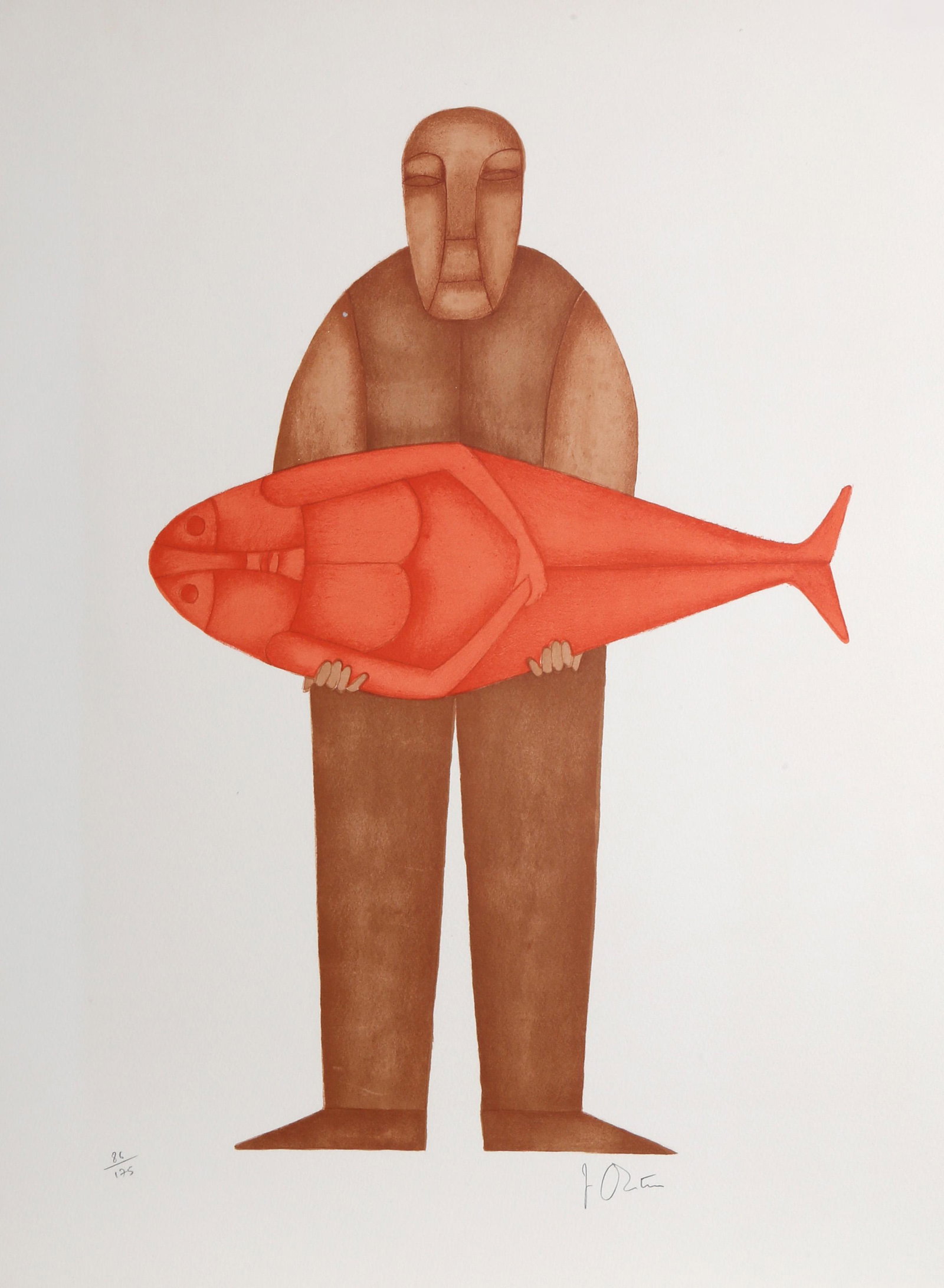 Unknown Artist, Man with a Red Fish, Lithograph (1 of 1)