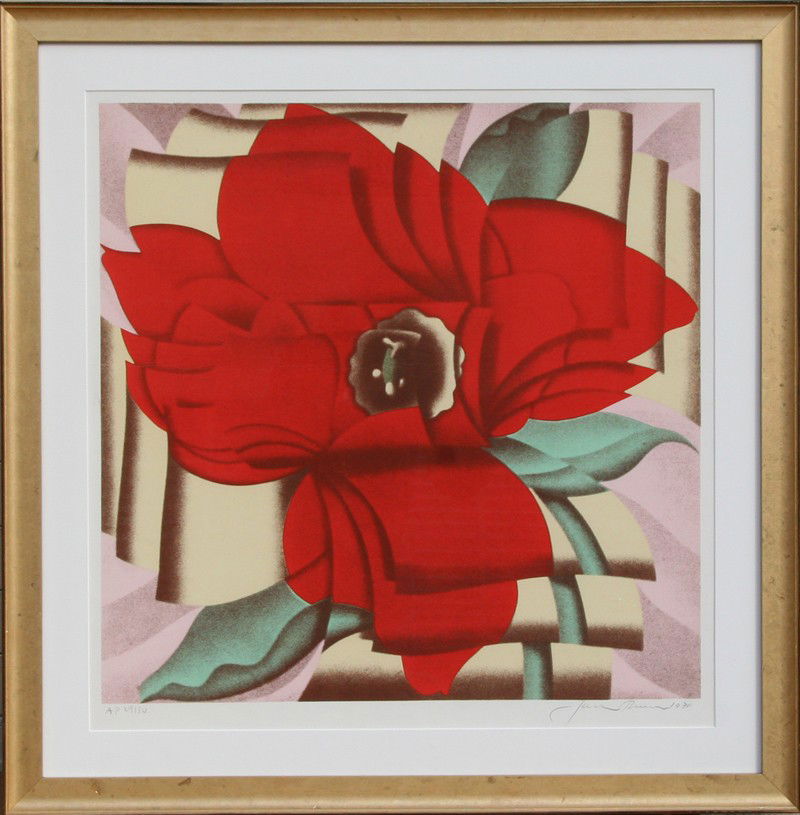 Jack Brusca, Red Flower, Serigraph: Artist: Jack Brusca, American (1939 - 1993) Title: Red Flower Year: 1978 Medium: Serigraph, signed and numbered in pencil Edition: 200, AP 30 Image Size: 24 x 24 inches Frame Size: 32 x 32 inches