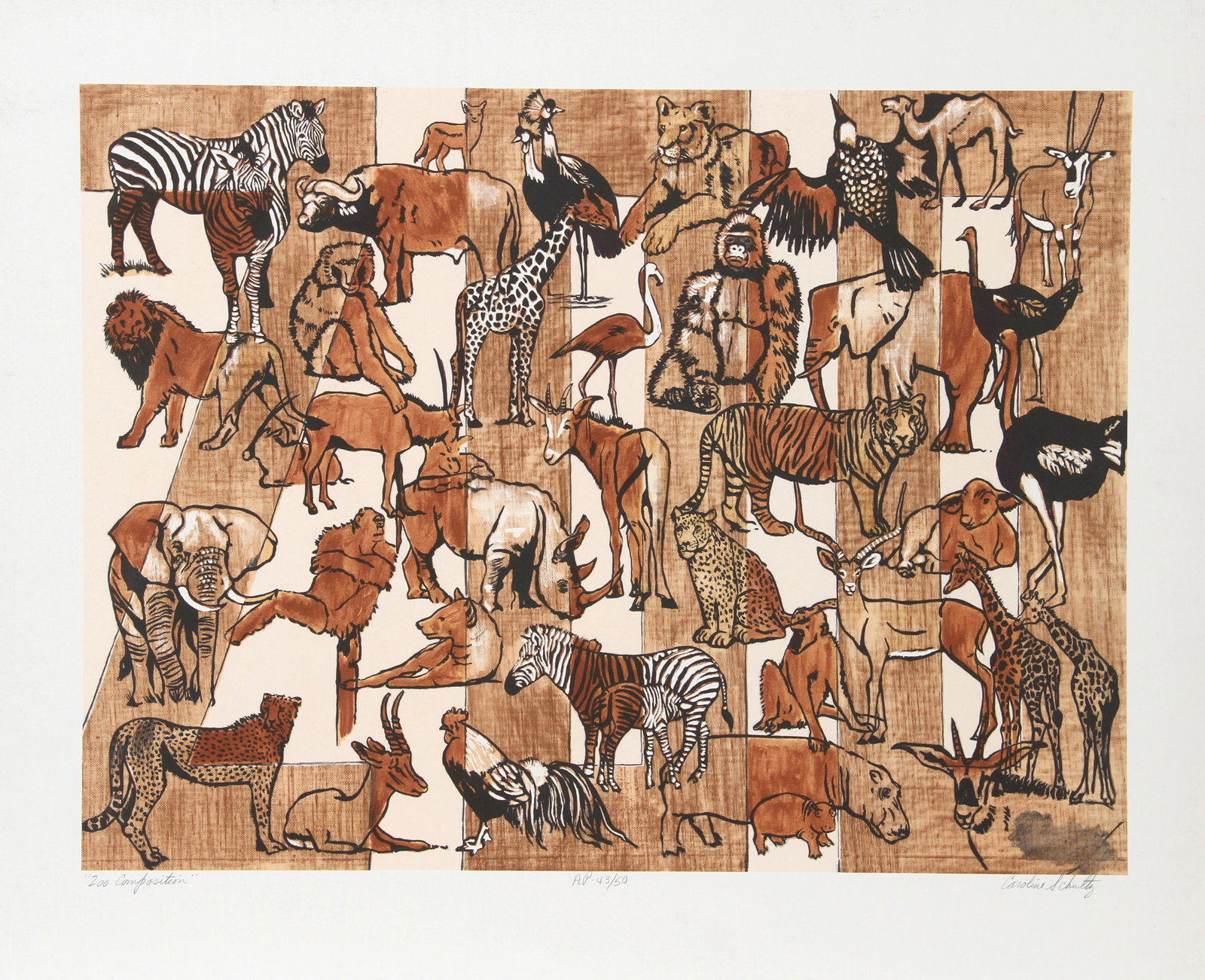 Caroline Schultz, Zoo Composition, Lithograph on Arches (1 of 2)