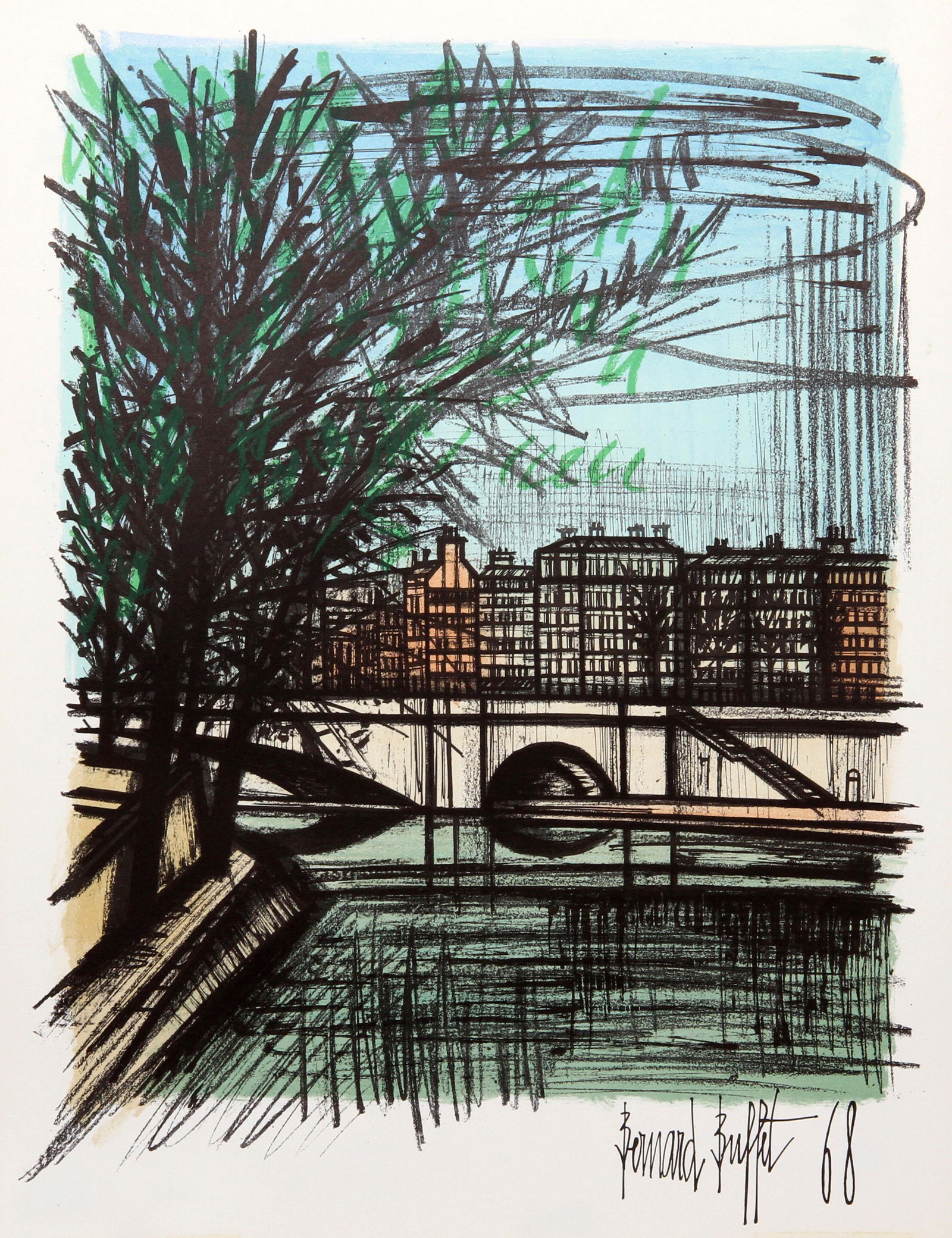 Bernard Buffet, La Seine I, Lithograph: Artist: Bernard Buffet, French (1928 - 1999) Title: La Seine I Year: 1968 Medium: Lithograph, signed in the plate Size: 25.5 x 19.5 in. (64.77 x 49.53 cm)