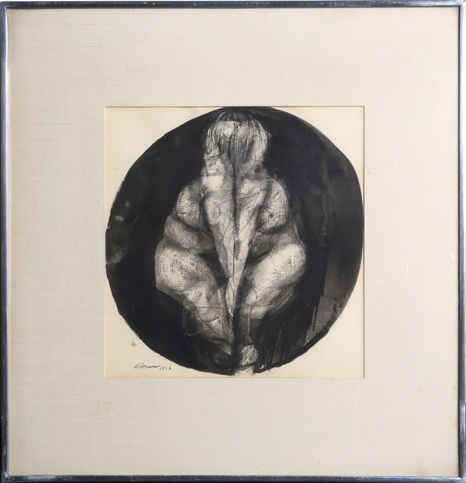 Rico (Federico) Lebrun, Tondo of Nude Figures, Ink on Paper: Artist: Rico (Federico) Lebrun, Italian/American (1900 - 1964) Title: Tondo of Nude Figures Year: 1963 Medium: Ink on Paper, signed and dated l.l. Image Size: 13.5 x 13.5 inches Frame Size: 25 x 24.5 