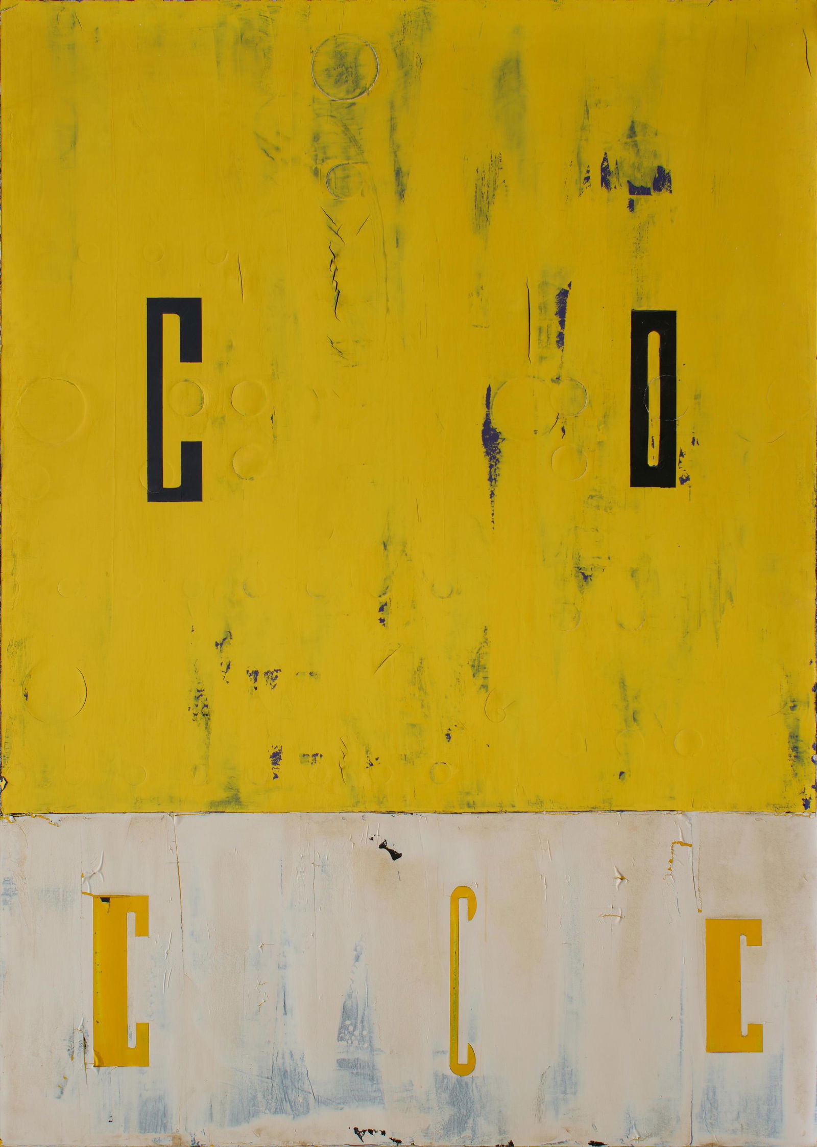 David Amico, Company, Oil on Canvas: Artist: David Amico, American (1951 - ) Title: Company Year: 1994 Medium: Oil on Canvas, signed verso Size: 84 x 60 in. (213.36 x 152.4 cm) Description: An abstracted yellow block rests on a white rec