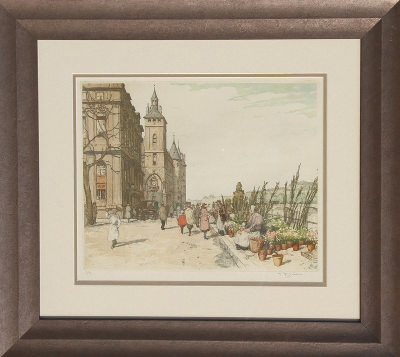 Tavik Frantisek Simon, Color Etching: Artist: Tavik Frantisek Simon, Czech (1877 - 1942) Title: untitled 13 Medium: Color Etching, signed in pencil Size: 12 in. x 15.5 in. (30.48 cm x 39.37 cm) Frame Size: 23 x 26 inches
