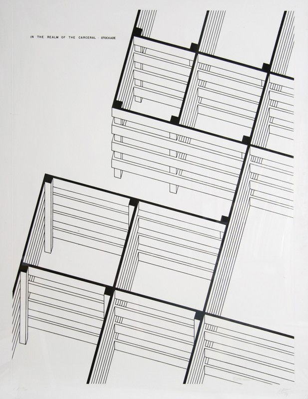 Robert Morris, Stockade, Aquatint Etching: Artist: Robert Morris, American (1931 - ) Title: Stockade Year: 1979 Medium: Etching and Aquatint, signed and numbered in pencil Edition: 150 Size: 48 in. x 37 in. (121.92 cm x 93.98 cm)