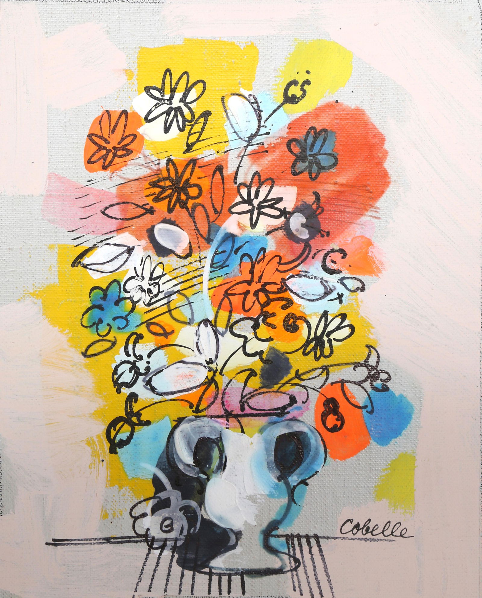Charles Cobelle, Vase with Flowers (Yellow and Orange) 2, Acrylic on Canvas (1 of 3)