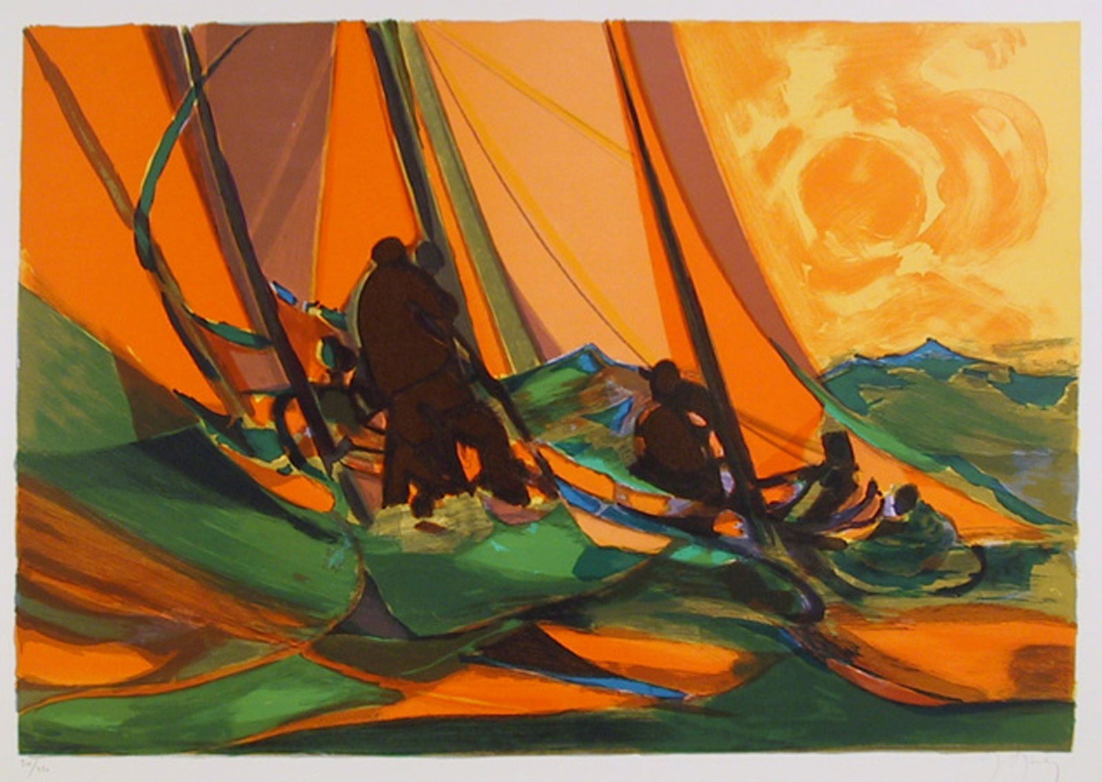 Marcel Mouly, Boatman with orange, Lithograph on Arches: Artist: Marcel Mouly, French (1918 - 2008) Title: Boatman with orange Year: Circa 1979 Medium: Lithograph on Arches, signed and numbered in pencil Edition: 220 Size: 21 x 29.5 in. (53.34 x 74.93 cm)
