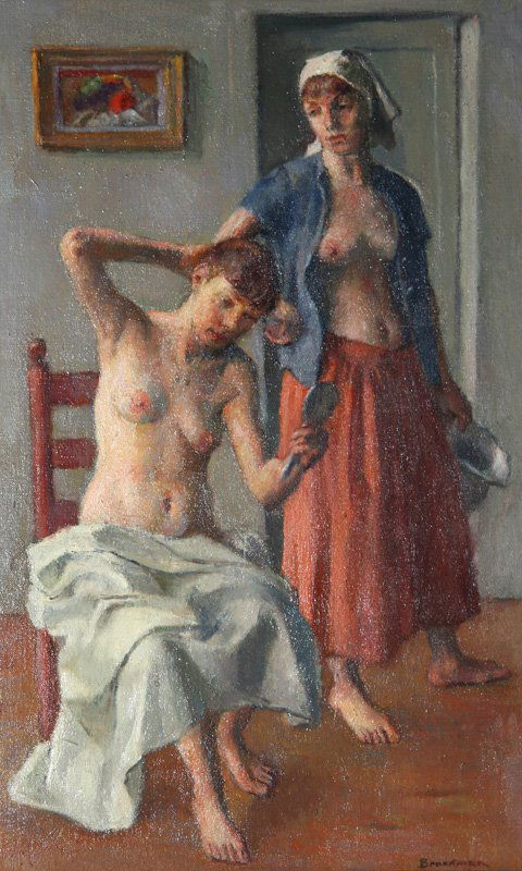 Robert Brackman, The Toilet, Oil Painting: Artist: Robert Brackman, Ukrainian/American (1898 - 1980) Title: The Toilet Medium: Oil on Canvas, signed l.r. Size: 11.25 in. x 9.25 in. (28.58 cm x 23.5 cm)
