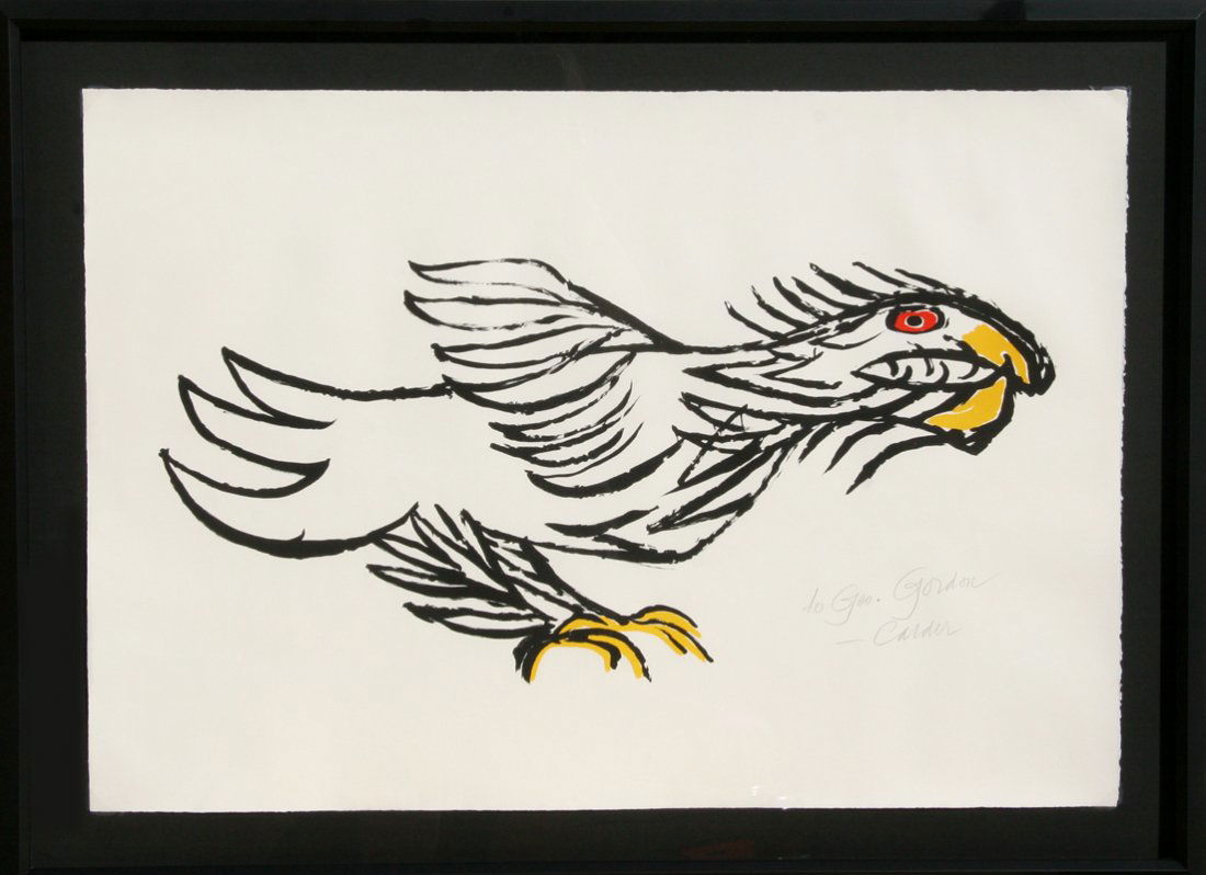 Alexander Calder, Eagle, Lithograph: Artist: Alexander Calder, American (1898 - 1976) Title: Untitled - Eagle Year: circa 1973 Medium: Lithograph, Signed in Pencil Edition: Dedicated to George Gordon Size: 24 in. x 34 in. (60.96 cm x 86.
