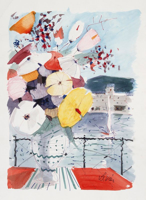 Charles Levier, Bouquet of Flowers, Watercolor: Artist: Charles Levier, French (1920 - 2003) Title: untitled 9 (Bouquet of Flowers) Year: circa 1970 Medium: Watercolor Image Size: 24 x 15.5 inches Size: 28 in. x 18 in. (71.12 cm x 45.72 cm)