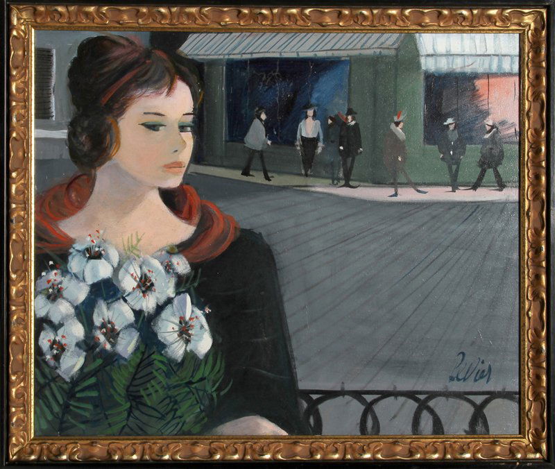 Charles Levier, La Rue, Oil Painting: Artist: Charles Levier, French (1920 - 2003) Title: La Rue Year: 1971 Medium: Oil on Canvas Size: 20 in. x 24 in. (50.8 cm x 60.96 cm) Frame Size: 23 x 27 inches