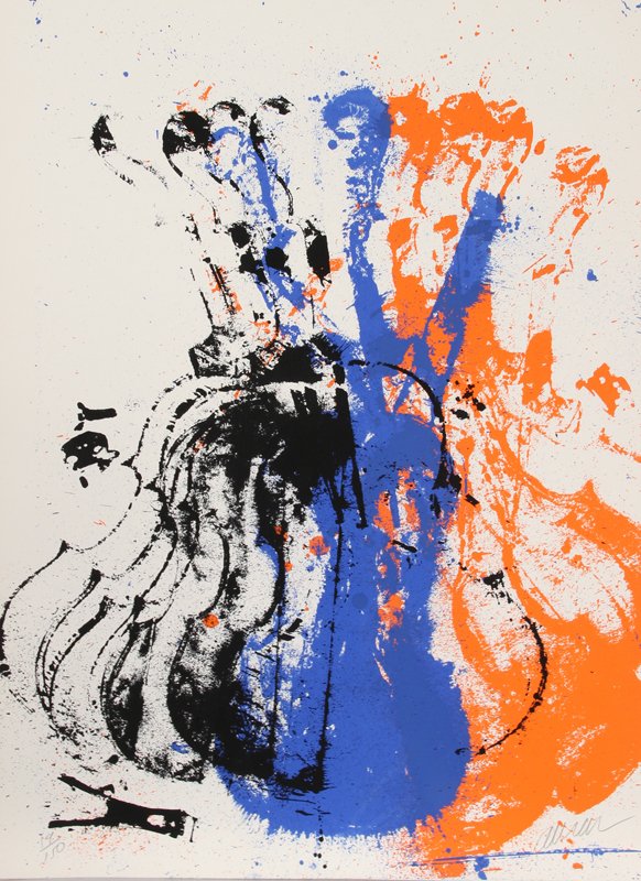 Arman, Squeezed Blue Fiddle, Serigraph: Artist: Arman, French (1929 - 2005) Title: Squeezed Blue Fiddle Year: 1979 Medium: Serigraph, signed and numbered in pencil Edition: 150 Size: 30 in. x 22 in. (76.2 cm x 55.88 cm)
