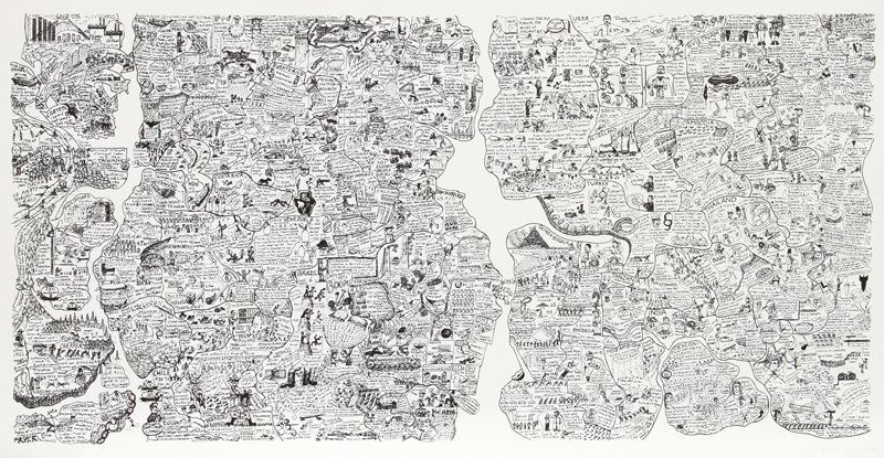 Oyvind Fahlstrom, Sketch for World Map, Silkscreen: Artist: Oyvind Fahlstrom, Swedish (1928 - 1976) Title: Sketch for World Map from the Peace Portfolio Year: 1972 Medium: Silkscreen, Signed and numbered in pencil Edition: 65/150 Size: 33 in. x 41.5 in