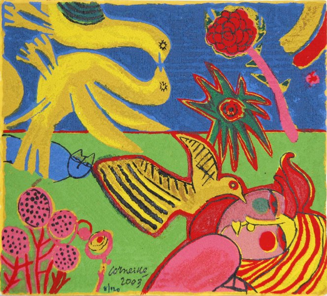 Corneille, Eternal Song of Summer II, Terragraph: Artist: Corneille, Belgian (1922 - 2010) Title: Eternal Song of Summer II Year: 2003 Medium: Terragraph, signed and numbered in ink Edition: 42/120 Size: 14 in. x 15.5 in. (35.56 cm x 39.37 cm)