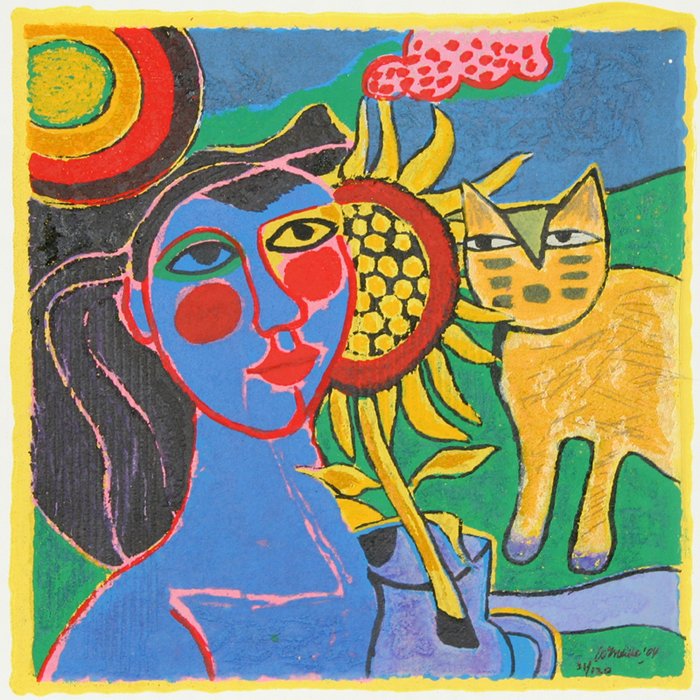 Corneille, China Suite IV, Terragraph : Artist: Corneille, Belgian (1922 - 2010) Title: China Suite IV Year: 2004 Medium: Terragraph on Canvas, signed and numbered in ink Edition: 31/120 Image Size: 18 x 18 inches Size: 24 in. x 23.5 in. (6