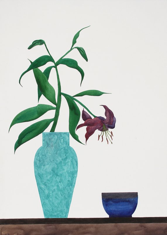 Ed Baynard, Lily in Vase, Watercolor: Artist: Ed Baynard, American (1940 - ) Title: Lily in Vase Year: 1980 Medium: Watercolor on Paper , signed and dated l.l. Size: 41.5 in. x 29.5 in. (105.41 cm x 74.93 cm)