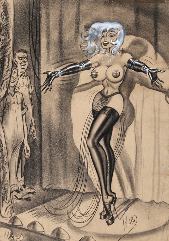 Bill Ward, Showgirl, Graphite and Watercolor : Artist: Bill Ward, American (1919 - 1998) Title: Untitled - Showgirl Year: circa 1981 Medium: Graphite and Watercolor on Paper, signed l.r. Size: 23 in. x 17 in. (58.42 cm x 43.18 cm)