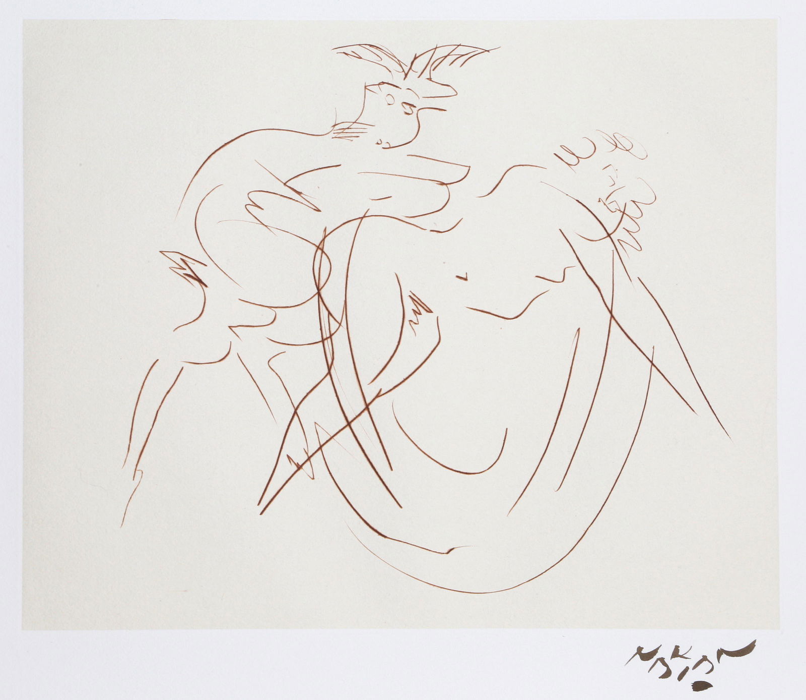 Reuben Nakian, Nymph and Goat 3 (Sepia), Drypoint Etching with Chine Colle (1 of 2)