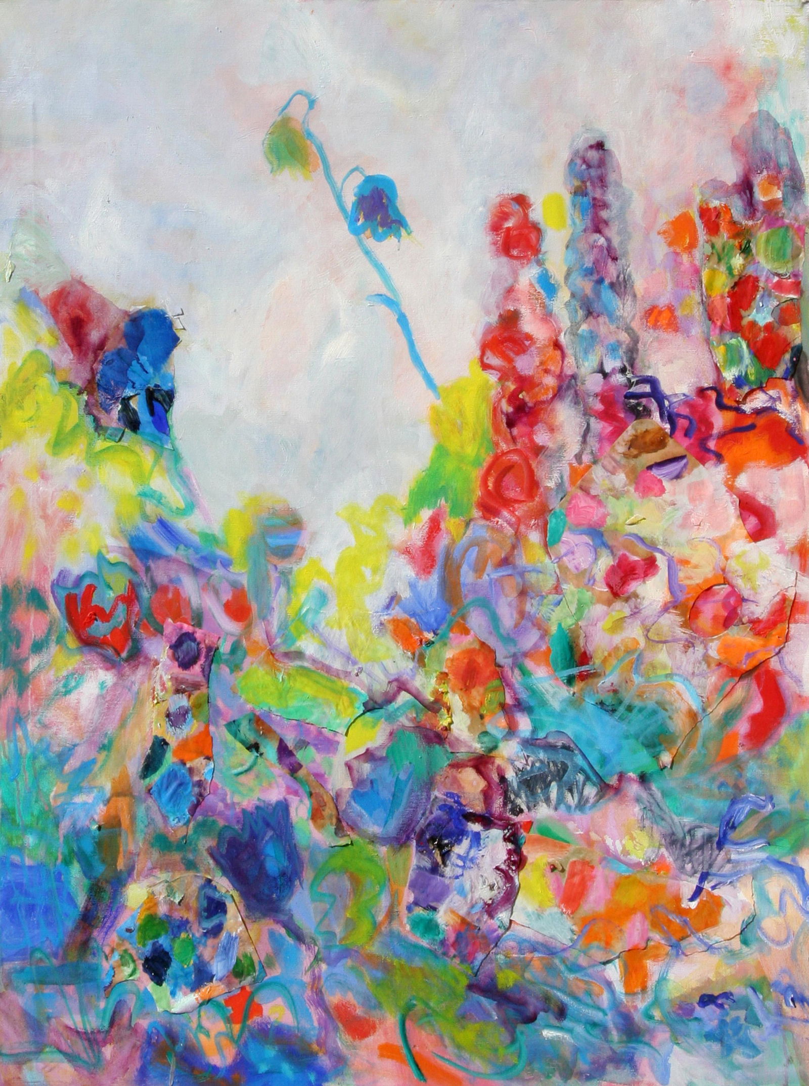 Isabel Gamerov, The Flower Garden, Oil on Canvas with Collage: Artist: Isabel Gamerov, American (1943 - ) Title: The Flower Garden Year: 2002 Medium: Oil on Canvas with Collage Size: 40 in. x 30 in. (101.6 cm x 76.2 cm)