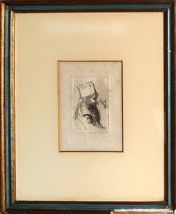 Sheldon 'Shelly' Fink, Nellie, Etching: Artist: Sheldon 'Shelly' Fink, American (1925 - 2002) Title: Nellie Medium: Etching, signed, numbered and dated in pencil Edition: AP Image Size: 3.5 x 2 inches Frame Size: 13 x 11 inches Description: