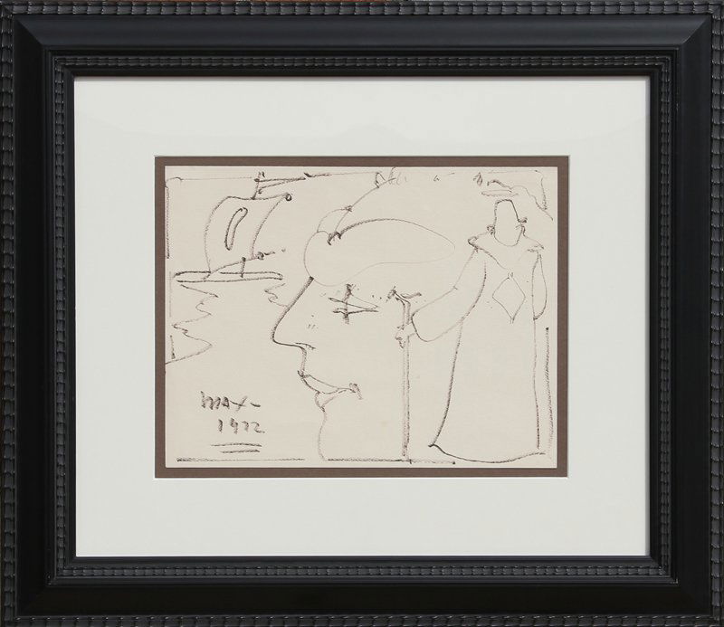 Peter Max, Monk and Portrait, Crayon Drawing: Artist: Peter Max, German/American (1937 - ) Title: Monk and Portrait Year: 1972 Medium: Crayon on Paper, signed and dated Size: 9 in. x 11 in. (22.86 cm x 27.94 cm) Frame Size: 19 x 21 inches