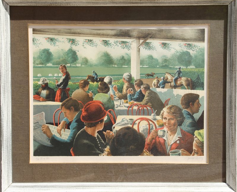 Jenness Cortez, Breakfast at Saratoga, Lithograph: Artist: Jenness Cortez, American (1944 - ) Title: Breakfast at Saratoga Year: circa 1980 Medium: Lithograph, signed and numbered in pencil Edition: AP III/III Image Size: 20 x 26 inches Frame Size: 30