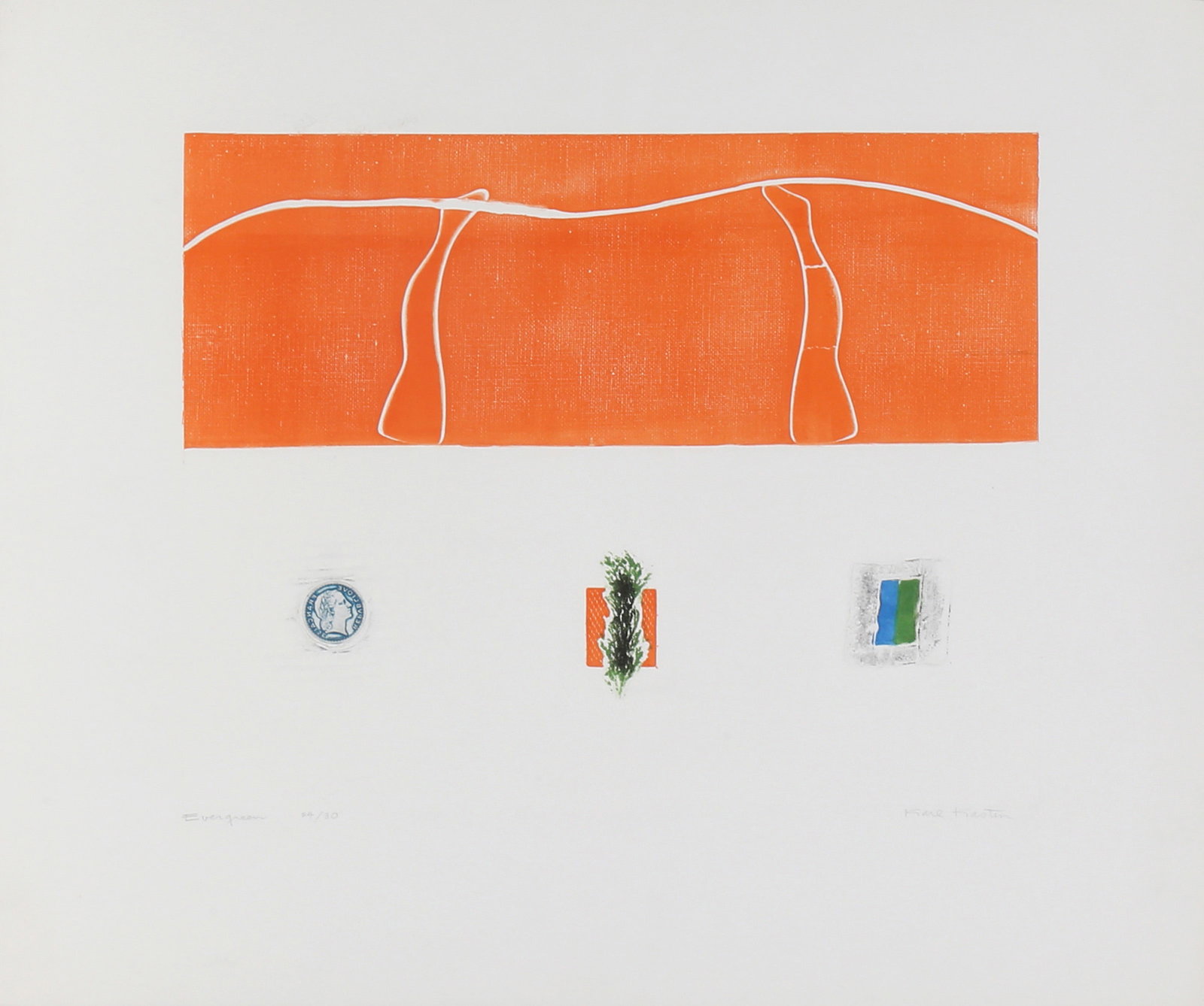 Karl Kasten, Evergreen, Etching: Artist: Karl Kasten, American (1916 - 2010) Title: Evergreen Portfolio: Year: circa 1968 Medium: Etching, signed and numbered in pencil Edition: 24/30 Image Size: 13 x 16.5 inches Size: 21.75 x 19 in.