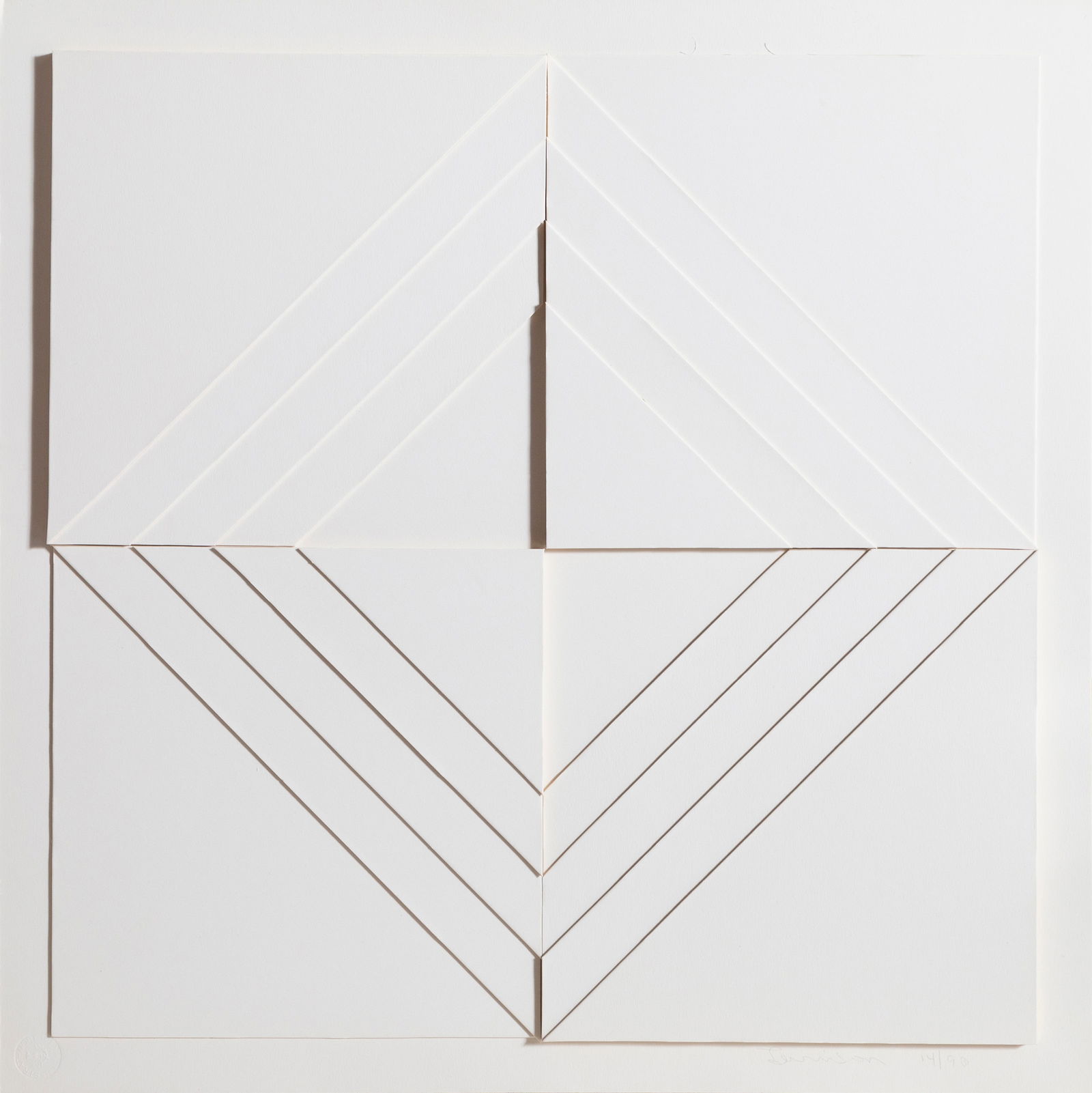 Mon Levinson, Stacked Diamond, Paper Construction: Artist: Mon Levinson, American (1926 - 2014) Title: Stacked Diamond Portfolio: Year: 1969 Medium: Paper Construction, signed and numbered in pencil Edition: 14/90 Size: 20 x 20 in. (50.8 x 50.8 cm) Re