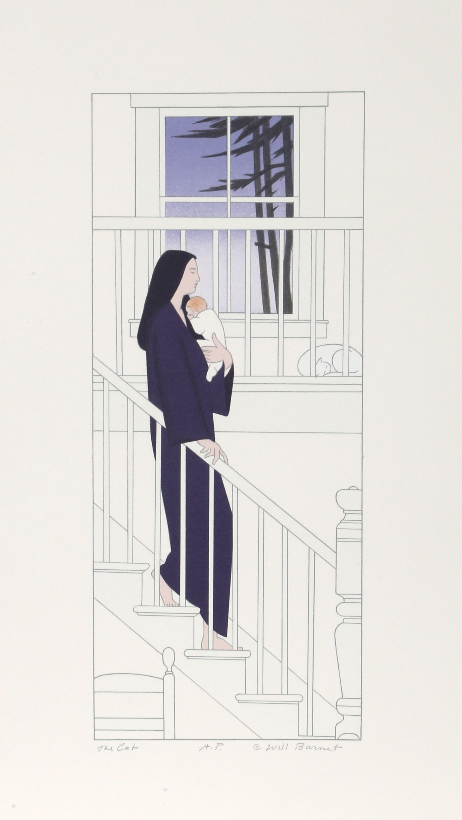 Will Barnet, The Cat, Screenprint on Arches: Artist: Will Barnet, American (1911 - 2012) Title: The Cat Year: 1997 Medium: Screenprint on Arches, signed and numbered in pencil Edition: AP Image Size: 16 x 7 inches Size: 23 x 13 in. (58.42 x 33.0