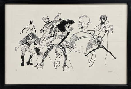 Al Hirschfeld, Rent, Lithograph: Artist: Al Hirschfeld, American (1903 - 2003) Title: Rent Year: 1996 Medium: Lithograph, signed and numbered in pencil Edition: 79/100 Size: 19 x 24 in. (48.26 x 60.96 cm) Frame Size: 20 x 25 inches D