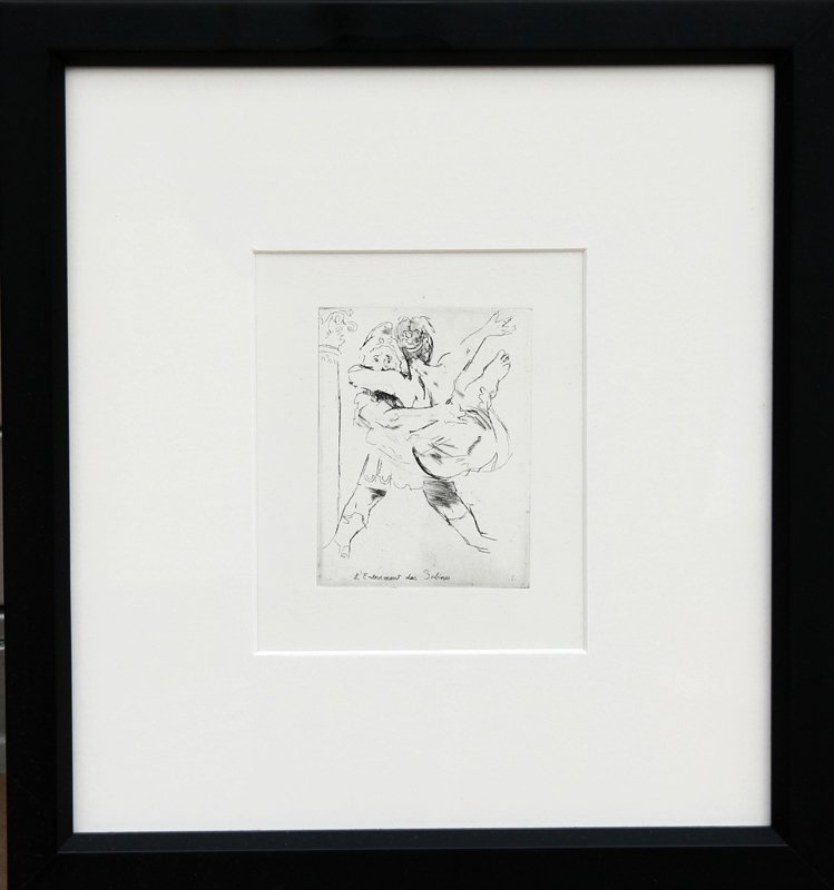 Jack Levine, L'Enlebement des Sabines, Etching: Artist: Jack Levine, After, American (1915 - 2010) Title: L'Enlebement des Sabines Year: 1965 Medium: Etching Size: 4 in. x 3 in. (10.16 cm x 7.62 cm) Frame Size: 12 x 11.5 inches