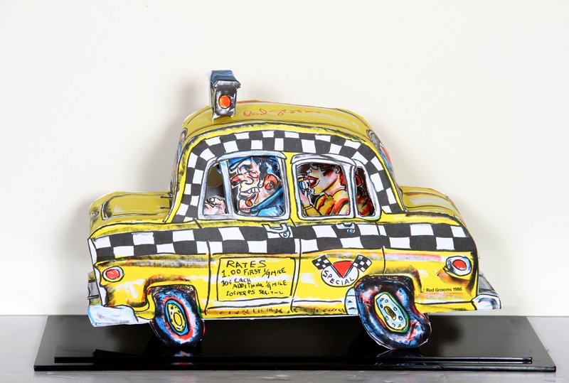 Red Grooms, Ruckus Taxi, 3-D Lithograph Constructi: Artist: Red Grooms, American (1937 - ) Title: Ruckus Taxi Year: 1986 Medium: 3-D Lithograph Construction, signed on top Size: 10 in. x 14.5 in. x 4 in. (25.4 cm x 36.83 cm x 10.16 cm) Frame Size: Plex