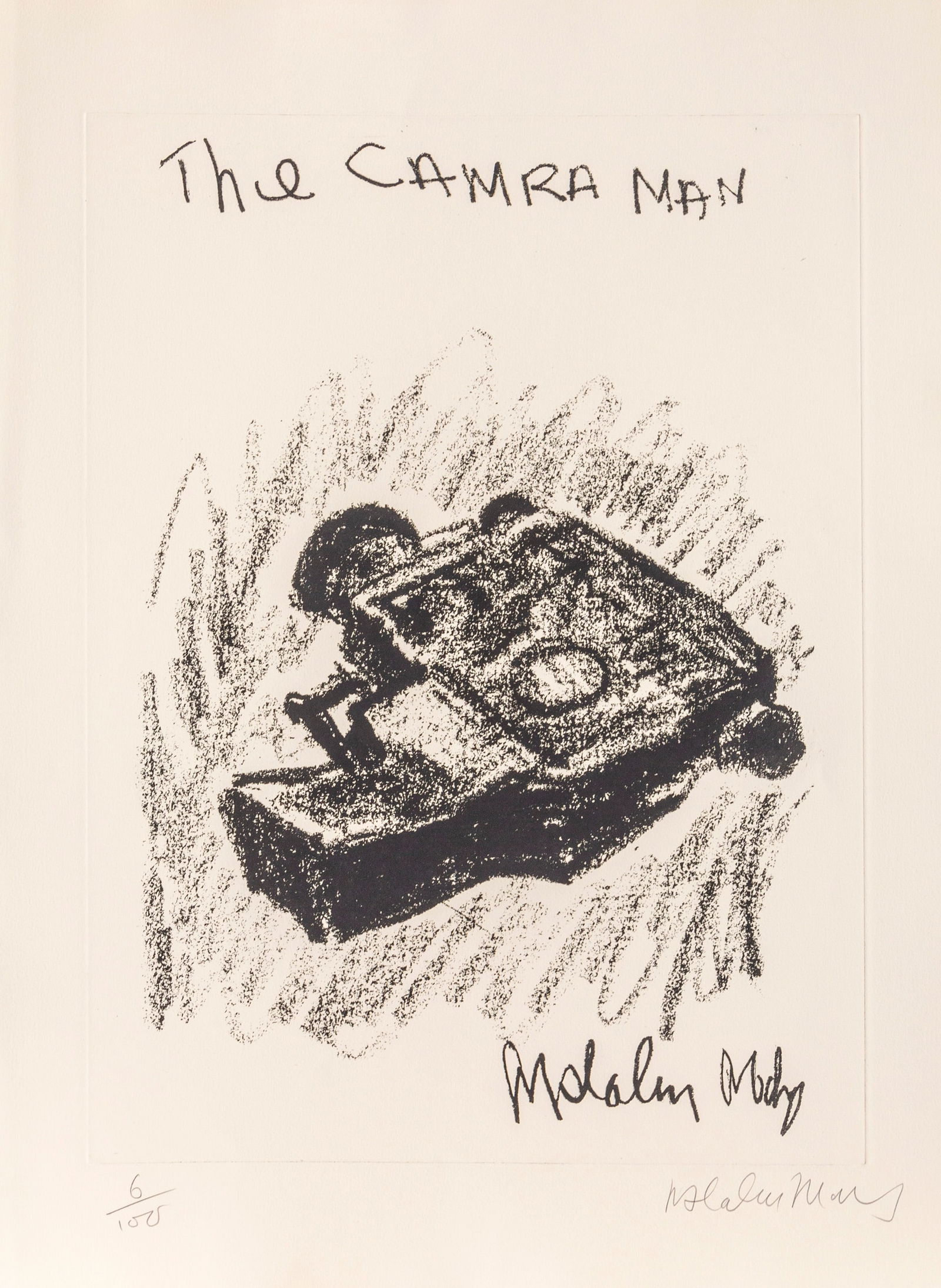 Malcolm Morley, The Camra Man, Etching: Artist: Malcolm Morley, British (1931 - 2018) Title: The Camra Man Year: circa 1980 Medium: Etching, signed and numbered in pencil Edition: 6/100 Image Size: 24 x 17.5 inches Size: 30 in. x 22.5 in. (