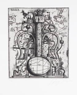 Alexander Brodsky and Ilya Utkin, Tabula A from Brodsky and Utkin: Projects 1981 - 1990, Etching on: Artist: Alexander Brodsky and Ilya Utkin, Russian (1955 - ) Title: Tabula A from Brodsky and Utkin: Projects 1981 - 1990 Year: 1990 Medium: Etching on German Rag paper, signed and numbered in pencil E
