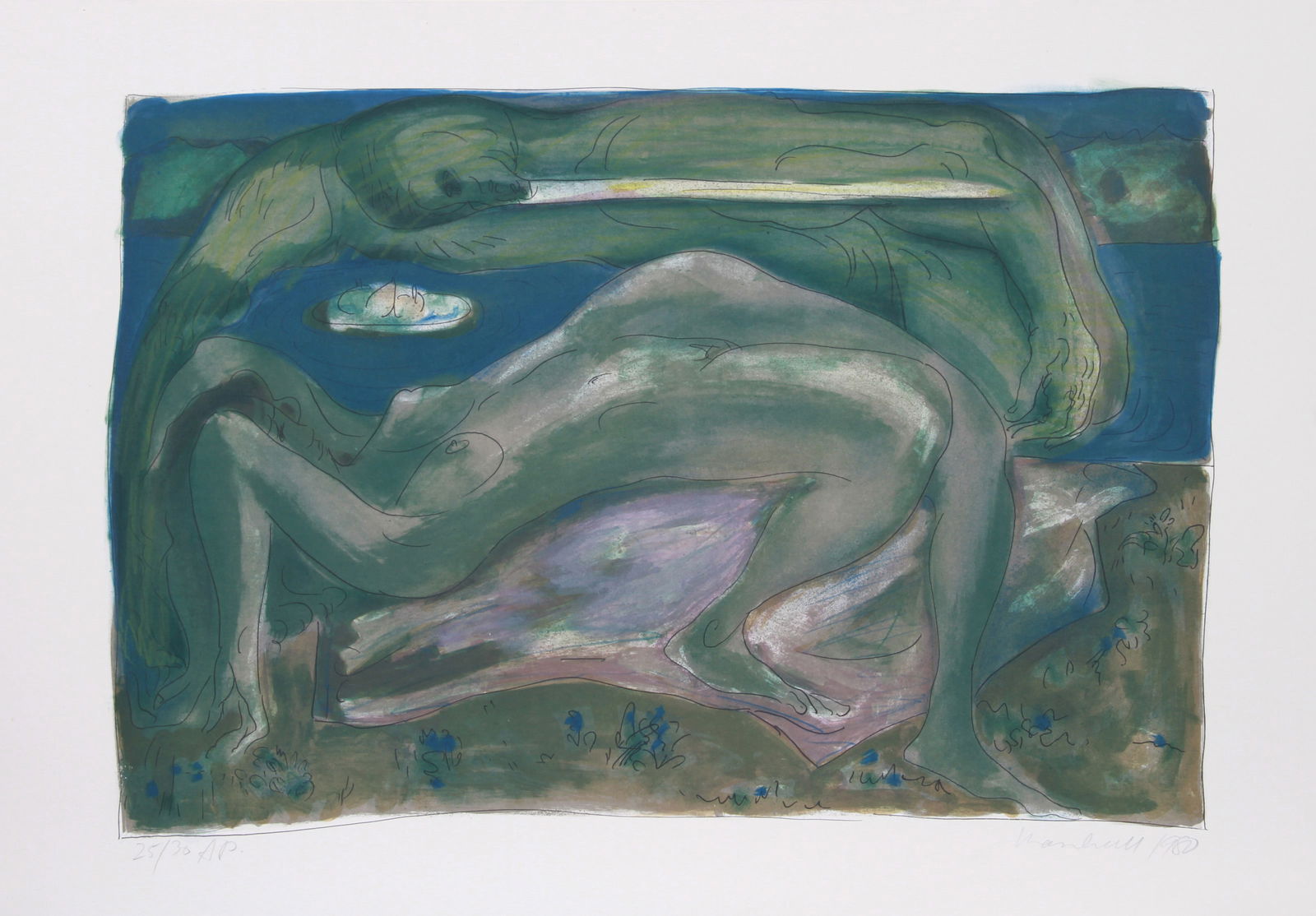 Daniel Marshall, The Duck Pond - The Evening, Lithograph: Artist: Daniel Marshall, English (1930 - ) Title: The Duck Pond - The Evening Year: 1980 Medium: Lithograph, signed and numbered in pencil Edition: 175, AP 30 Image Size: 20 x 30 inches Size: 26 in. x