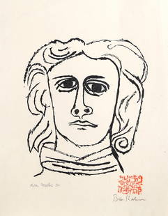 Ben Shahn, Skowhegan, Wood Engraving: Artist: Ben Shahn, Lithuanian/American (1898 - 1969) Title: Skowhegan Year: 1965 Medium: Wood Engraving, signed in pencil Edition: 200 (unnumbered) Image Size: 9 x 8 inches Size: 16 x 12 in. (40.64 x