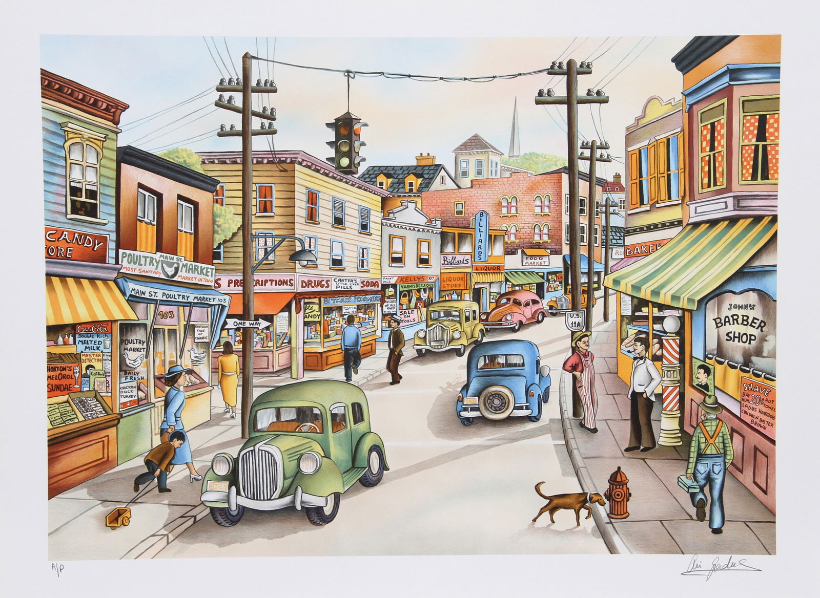 Ari Gradus, Main Street USA, Lithograph: Artist: Ari Gradus, Israeli (1943 - ) Title: Main Street USA Year: 1980 Medium: Lithograph, Signed and Numbered in Pencil Edition: AP Image Size: 18.5 x 26 inches Size: 22 in. x 30 in. (55.88 cm x 76.