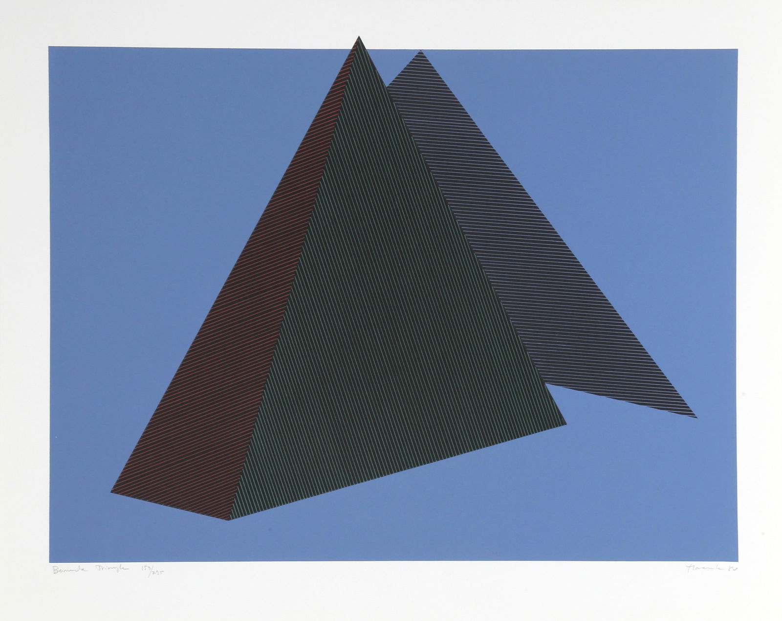 Jean-Marie Haessle, Bermuda Triangle, Screenprint: Artist: Jean-Marie Haessle, American (1939 - ) Title: Bermuda Triangle Year: 1980 Medium: Screenprint, signed and numbered in pencil Edition: 295 Size: 23 in. x 29 in. (58.42 cm x 73.66 cm)