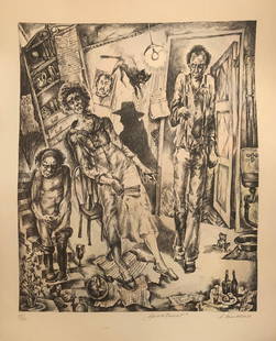 Anatoly Belkin, Apartment, Lithograph: Artist: Anatoly Belkin, Russian (1953 - ) Title: Apartment Medium: Lithograph, signed and numbered in pencil Edition: 18/100 Size: 31 x 26.5 in. (78.74 x 67.31 cm) Description: A surreal interior scen