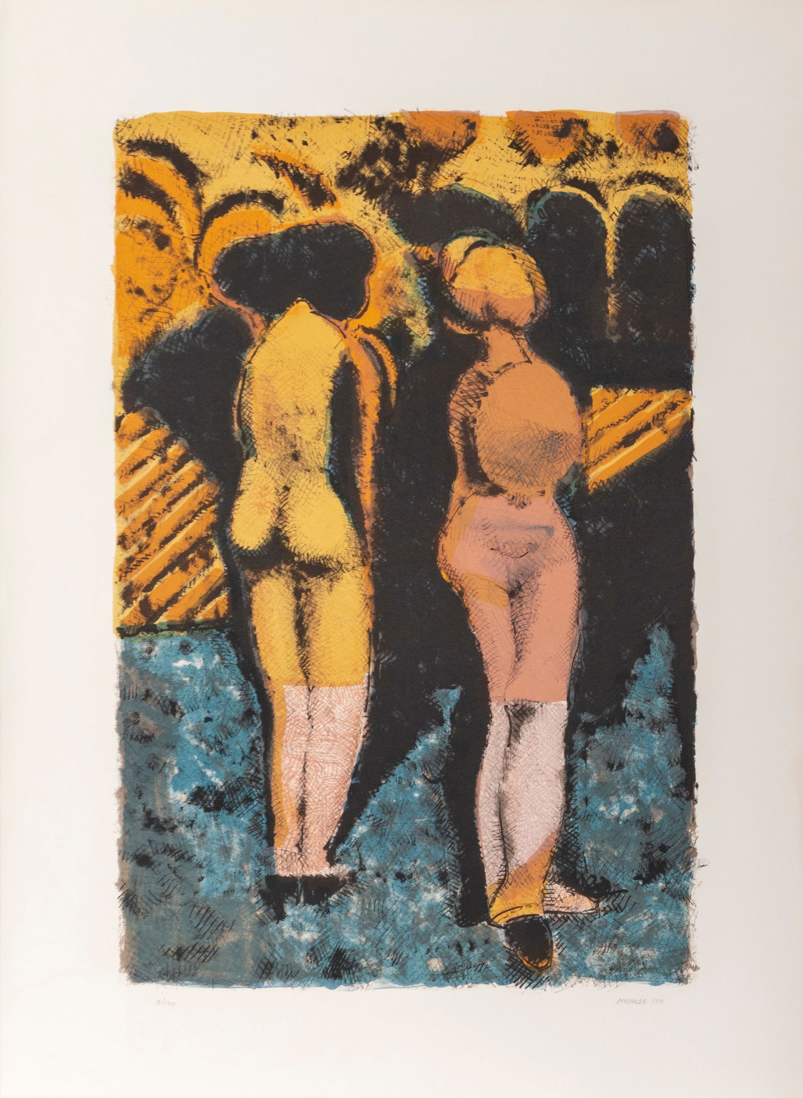 Armando Morales, Mujeres en el agua, Lithograph: Artist: Armando Morales, Nicaraguan (1927 - 2011) Title: Mujeres en el agua Portfolio: Grafica Latinoamericana Year: 1970 Medium: Lithograph, signed and numbered in pencil Edition: 100 Size: 30 in. x