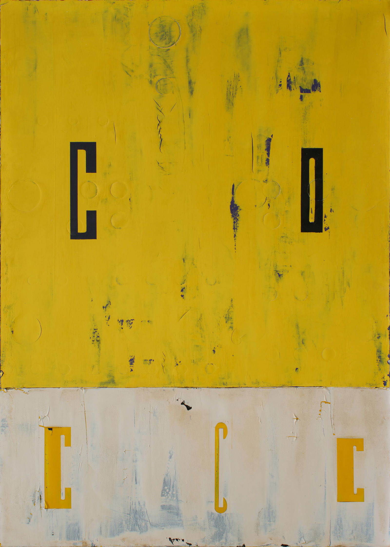David Amico, Company, Oil on Canvas: Artist: David Amico, American (1951 - ) Title: Company Year: 1994 Medium: Oil on Canvas, signed verso Size: 84 x 60 in. (213.36 x 152.4 cm) Description: An abstracted yellow block rests on a white rec